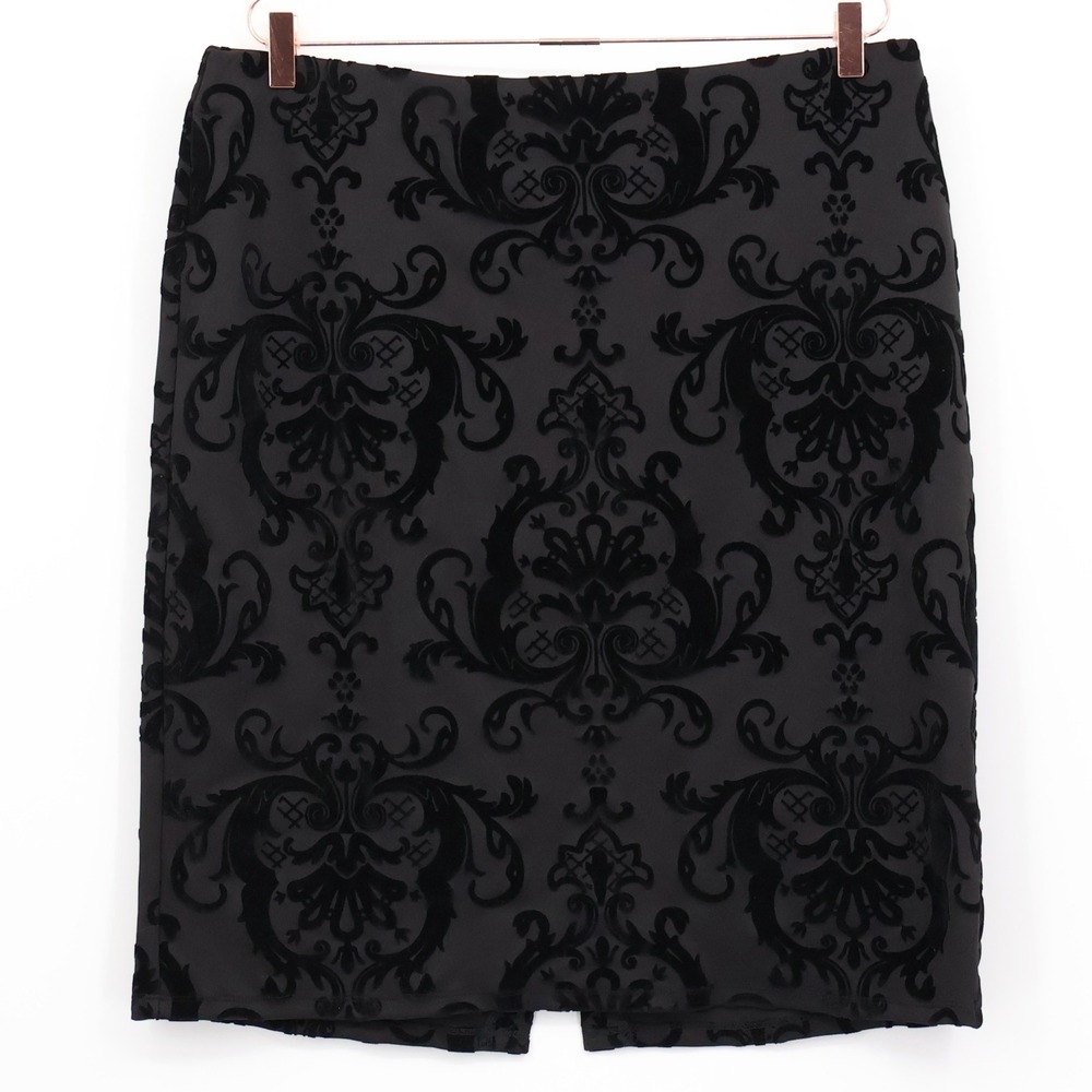 Velvet Damask Pencil Skirt Womens XL Black Elegant Career Cocktail Whimsigoth